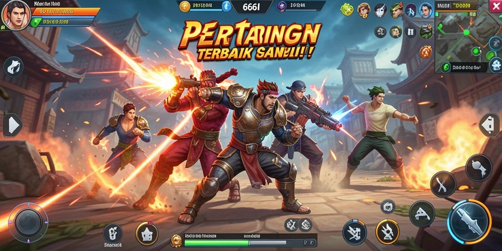 Tampilan screenshot utama 666I menampilkan karakter bertarung dalam arena yang mendebarkan.