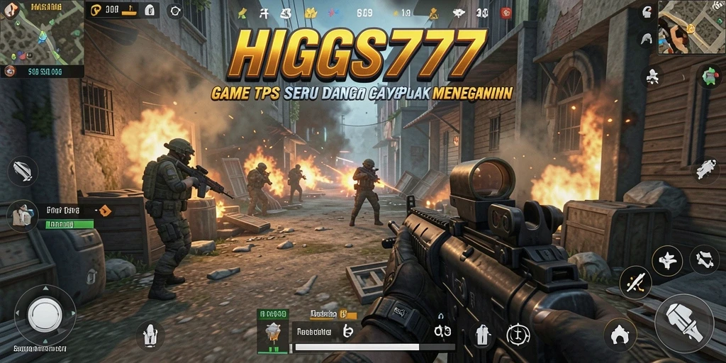 Tampilan screenshot gameplay HIGGS777 menampilkan serunya aksi pertarungan TPS.