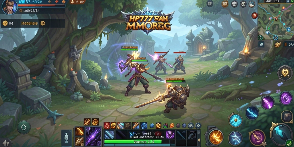 Tangkapan layar menunjukkan gameplay menakjubkan dari HP777 dengan aksi seru dan karakter yang berwarna.