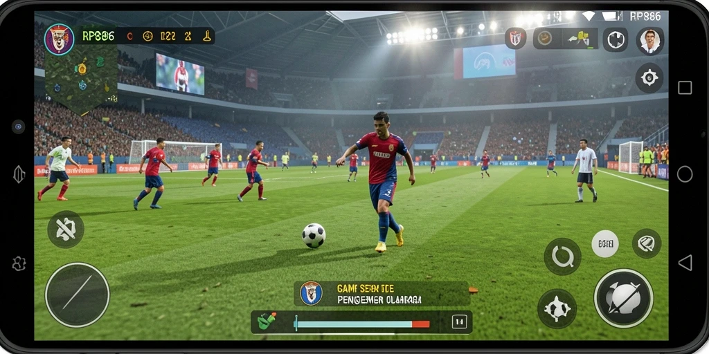 Tangkapan layar dari gameplay sepak bola yang seru.