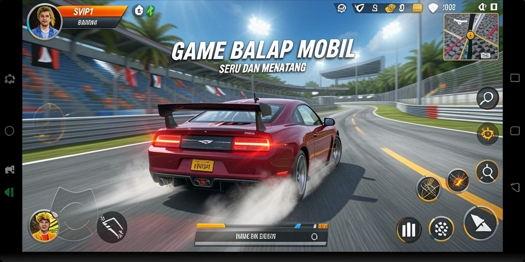 Tampilan gameplay SVIP1 dengan aksi balap intens dan mobil yang cepat.