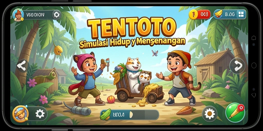 Screenshot utama TENTOTO menampilkan aksi gameplay simulasi yang seru.
