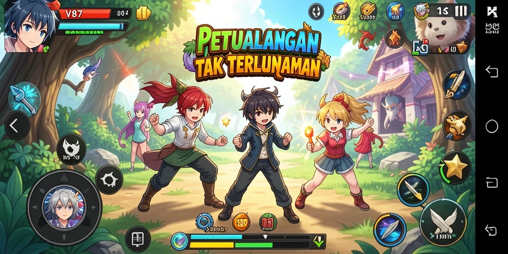 Tampilan gameplay V87 yang menenangkan dan penuh aksi.