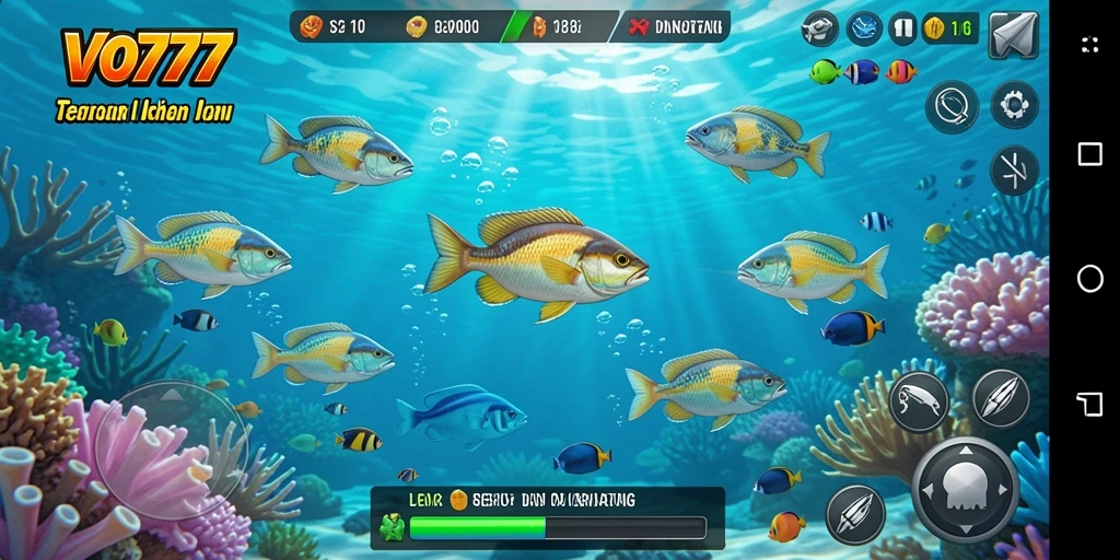 Screenshot gameplay VO777 menampilkan keseruan menembak ikan.